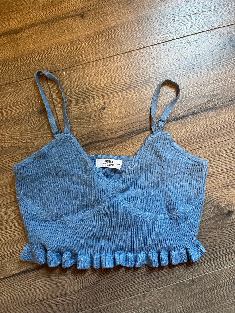 Ardene Blue Ribbed Ruffle Cropped Cami